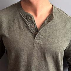 Men's Retro Casual Washed Henley Collar Long Sleeve T-Shirt MTA1735C0TO