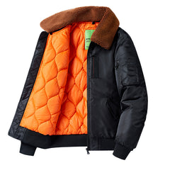 Winter-Ready Bomber Jacket with Detachable Faux Fur Collar - Perfect for Outdoor Adventures