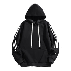 Stylish Black Hoodie with Striped Sleeves for Men - Perfect for Casual Wear