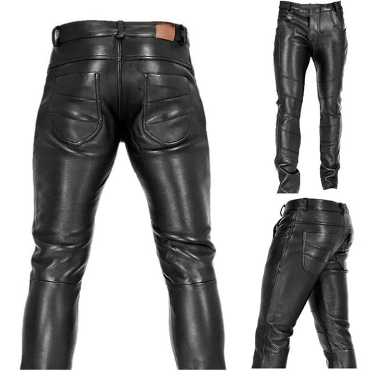 Stylish Fitted Leather-Look Motorcycle Pants for Men - Perfect for Biking and Casual Wear