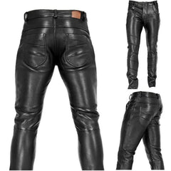 Stylish Fitted Leather-Look Motorcycle Pants for Men - Perfect for Biking and Casual Wear