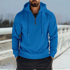 Stylish Men's Black Hoodie with Half-Zip Closure - Perfect for Casual and Sporty Looks