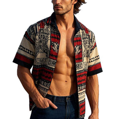 Men's Vintage Printed Lapel Short Sleeve Shirt MTA2580C3X