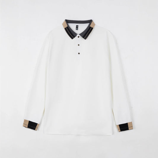 Stylish Long Sleeve Polo Shirt With Contrast Trim For Men