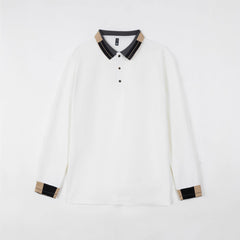 Stylish Long Sleeve Polo Shirt With Contrast Trim For Men