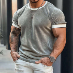 Men's Solid Color Basic Velvet Casual Short Sleeve T-Shirt MTA3123C0U