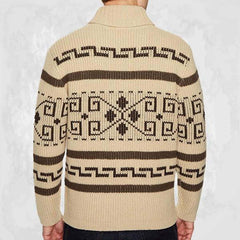 Men's Geometric Print Lapel Sweater Cardigan Jacket 30728593X