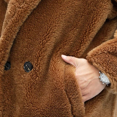 Men's Warm Solid Color Teddy Plush Lapel Long Coat 00244387Y