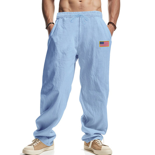 Men's Casual Loose-Fit Pants with Flag Patch - Perfect for Everyday Wear