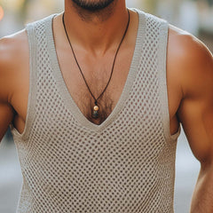 Men's Summer Basic V-neck Mesh Knitted Casual Tank Top MTA0377D2U