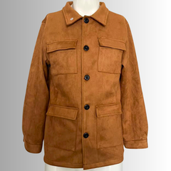 Men's Vintage Lapel Multi Pocket Solid Suede Jacket 84262271X