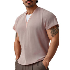 Men's Summer Basic V-neck Textured Short-sleeved T-shirt MTA0805D9U