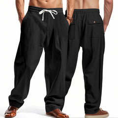 Men's Casual Loose-Fit Trousers with Adjustable Waistband and Side Pockets
