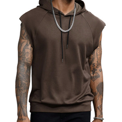 Men's Retro Casual Solid Color Sports Hooded Tank Top MTA1712C1TO