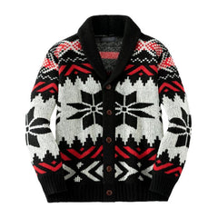 Men's Vintage Christmas Jacquard Lapel Single Breasted Knit Cardigan 66875790M