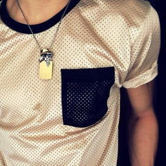 Men's Retro Casual Mesh Fabric Color Block Sports Round Neck Short Sleeve T-Shirt MTA2551C5TO