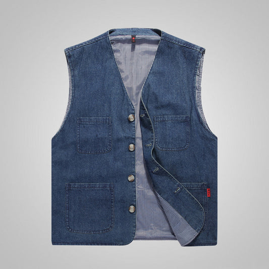 Men's Plus-Size Cotton V-Neck Vest - Casual Style, Suitable for Fishing, Work Uniform