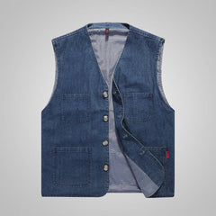 Men's Plus-Size Cotton V-Neck Vest - Casual Style, Suitable for Fishing, Work Uniform