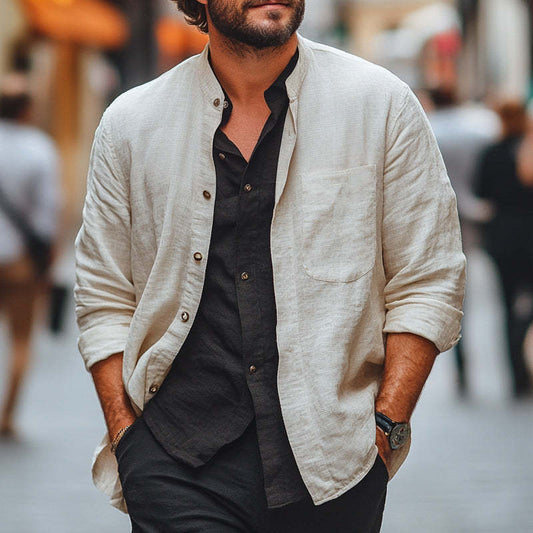 Men's Spring And Summer Thin Apricot Casual Shirt MTA1997C0U