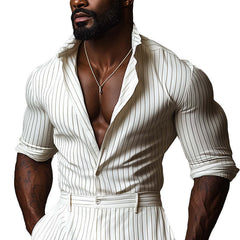 Men's Spring Fashion Simple Striped Casual Sports Long Sleeve Shirt MTA0942D6P