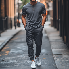 Men's Spring Fashion Casual Loose Bamboo Cotton Blended T-shirt Cambered Casual Pants Set MTA1914C5K