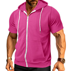 Men's Stylish Short Sleeve Hoodie with Zip-Up Design for Active Wear