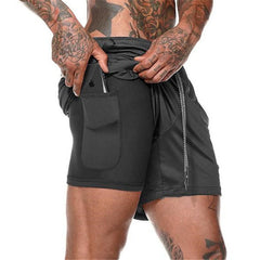 Men's Loose Running Shorts - Double-Layer Design, Multi-Pockets, Athletic/Casual Outdoor Gym Wear