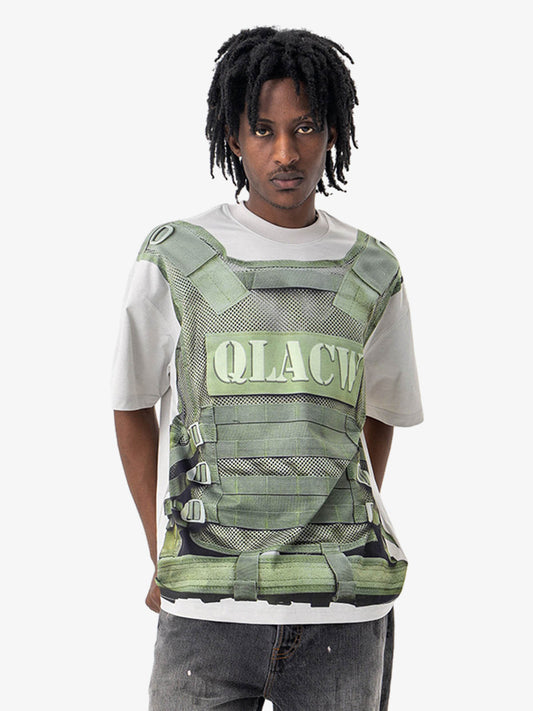 American Street Tactical Vest Print Fake Two-piece Print T-shirt
