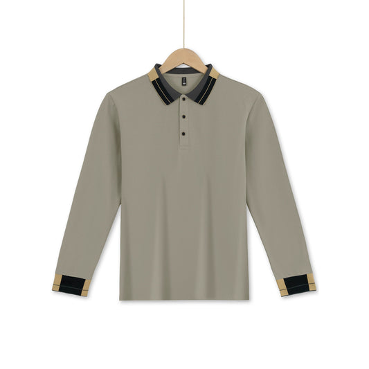 Stylish Long Sleeve Polo Shirt With Contrast Trim For Men