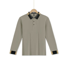 Stylish Long Sleeve Polo Shirt With Contrast Trim For Men