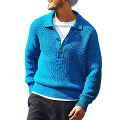Vibrant Blue Knit Polo Sweater For Men - Perfect For Casual And Outdoor Activities