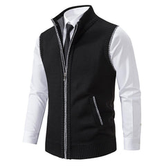 Men's Casual Solid Color Stand Collar Sleeveless Knitted Vest 19972434Y