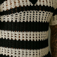 Men's Knitted Contrast Color V-neck Short-sleeved Sweater T-Shirt 14944957X