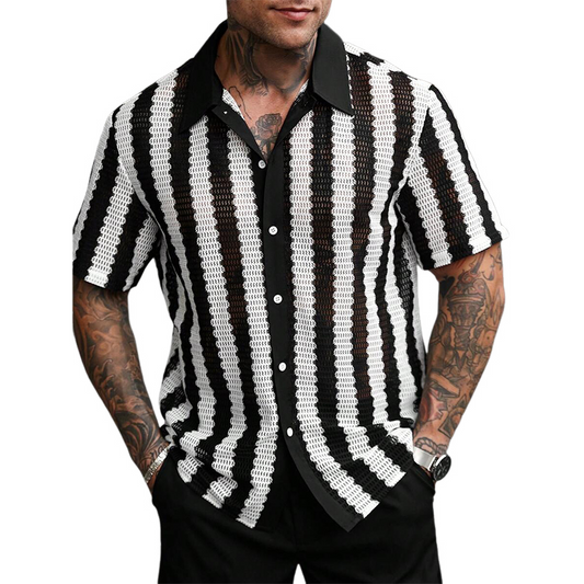 Men's Striped Short Sleeve Knitted Shirt MTA3176C2X