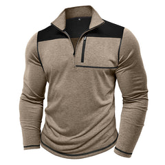 Men's Stylish Half-Zip Pullover with Contrast Panel Design for Casual Wear