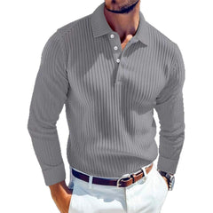 Men's Stylish White Ribbed Polo Shirt for Modern Gentlemen