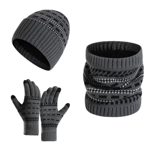 Men's Warm Knitted Hat, Scarf And Gloves Three-piece Set 65725898F