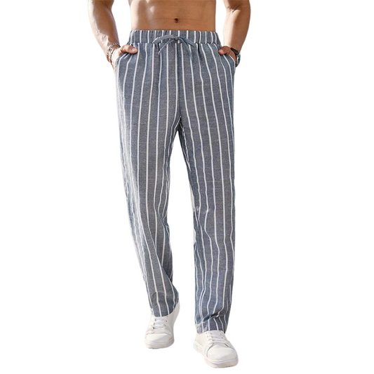 Men's Casual Cotton And Linen Striped Elastic Beach Pants MTA0386D6X
