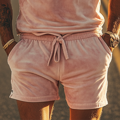 Men's Spring Fashion Casual Slim Embroidered Suede Short Sleeve T-shirt Shorts Set MTA3131C3K