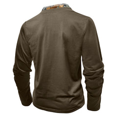 Men's Casual Henley Shirt with Camouflage Accents - Perfect for Everyday Wear