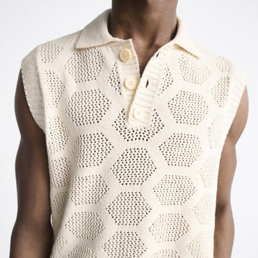 Men's Fashion Casual Exquisite Hollow Polo Neck Knitted Tank Top MTA0995D1K