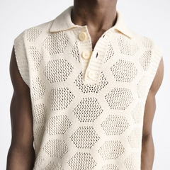 Men's Fashion Casual Exquisite Hollow Polo Neck Knitted Tank Top MTA0995D1K