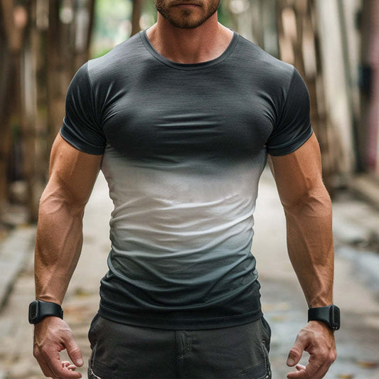 Men's Gradient Print Short Sleeve Cotton T-Shirt 64756424P