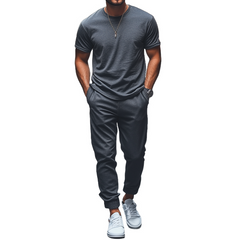 Men's Spring Fashion Casual Loose Bamboo Cotton Blended T-shirt Cambered Casual Pants Set MTA1914C5K