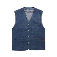 Men's Plus-Size Cotton V-Neck Vest - Casual Style, Suitable for Fishing, Work Uniform
