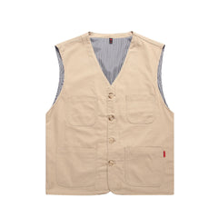 Men's Plus-Size Cotton V-Neck Vest - Casual Style, Suitable for Fishing, Work Uniform