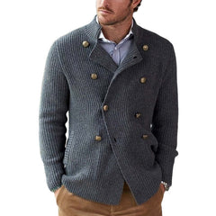 Men's Spring And Autumn Dark Gray Double-Breasted Casual Knitted Cardigan MTA1894C2U