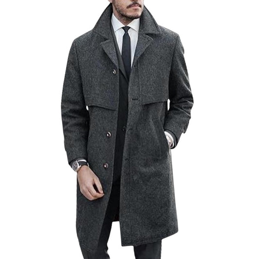 Men's Classic Double-Breasted Long Trench Coat - Stylish and Versatile for All Seasons
