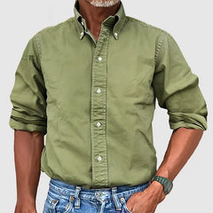 Solid Color Western Retro Shirt for Men - Button-Down Collar, Stylish Long-Sleeve, Casual Business Dress Style