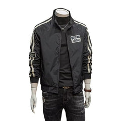 Stylish Men's Bomber Jacket with Striped Sleeves and Patch Design for Casual Wear